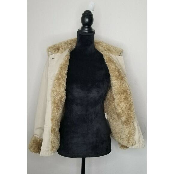 Jacob Connexion Tan Jacket Fur Trim Pockets Size M - Picture 2 of 8